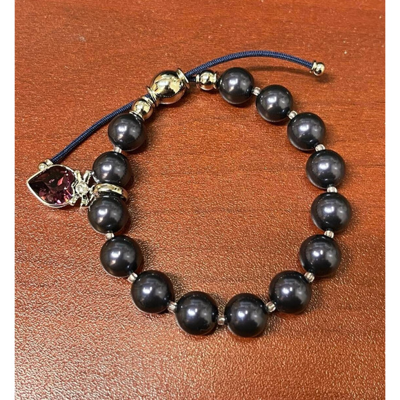 Swarovski Febuary Heart Purple Stone Charm Braclet Beaded Adjustable - Picture 1 of 4